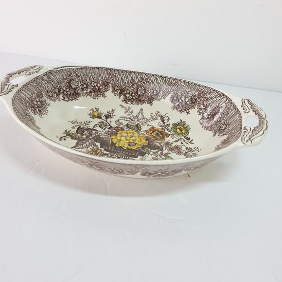 Mason's Patent Ironstone Ascot Brown 10" Oval Vegetable Bowl Vintage England - Picture 1 of 8